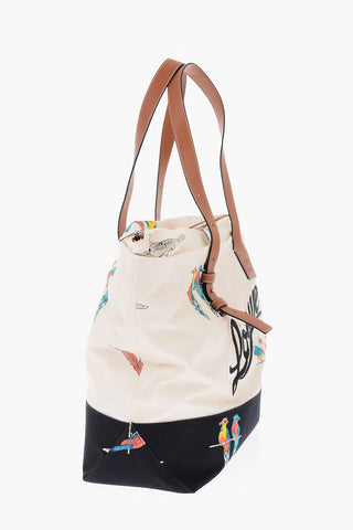 PAULA'S IBIZA Parrots Printed Cavans Tote Bag