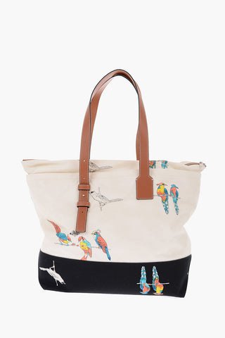 PAULA'S IBIZA Parrots Printed Cavans Tote Bag