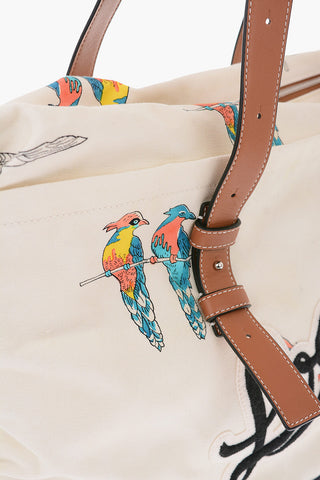 PAULA'S IBIZA Parrots Printed Cavans Tote Bag