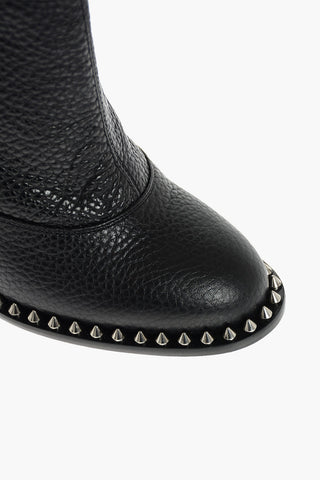 Leather PAXSON Booties with Studded Heel and Rhinestoned Skull Embellishment 12 cm
