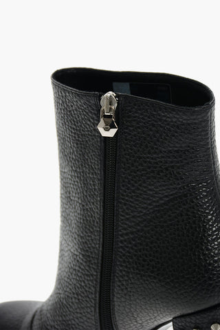 Leather PAXSON Booties with Studded Heel and Rhinestoned Skull Embellishment 12 cm