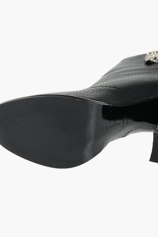 Leather PAXSON Booties with Studded Heel and Rhinestoned Skull Embellishment 12 cm