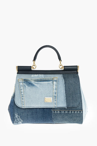 Borsa a Mano in Denim Patchwork SICILY con Manico in Pelle