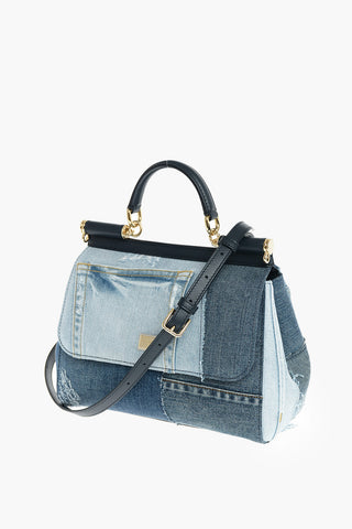 Borsa a Mano in Denim Patchwork SICILY con Manico in Pelle