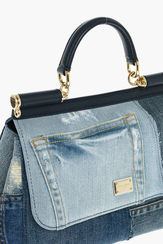 Borsa a Mano in Denim Patchwork SICILY con Manico in Pelle