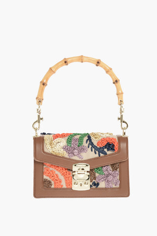 Borsa a Mano CONFIDENTIAL con Ricamo e Manico in Bamboo