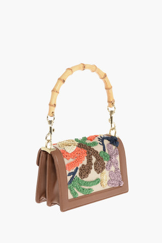 Borsa a Mano CONFIDENTIAL con Ricamo e Manico in Bamboo