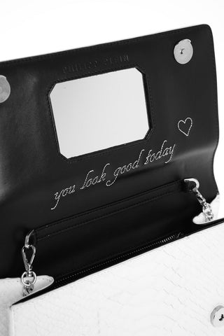 Crocodile Effect Leather Clutch with Claw Rings