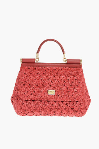 Raffia and Leather SICILY Top Handle Bag with Shoulder Strap
