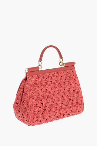 Raffia and Leather SICILY Top Handle Bag with Shoulder Strap
