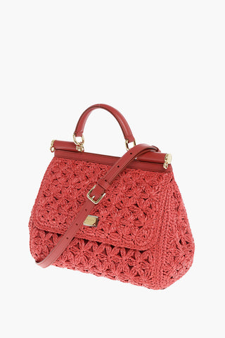 Raffia and Leather SICILY Top Handle Bag with Shoulder Strap