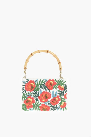 Bamboo Handle Embroidered Canvas Hand Bag
