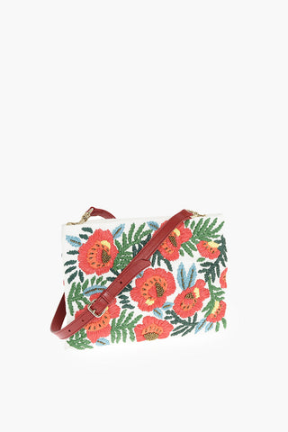 Bamboo Handle Embroidered Canvas Hand Bag