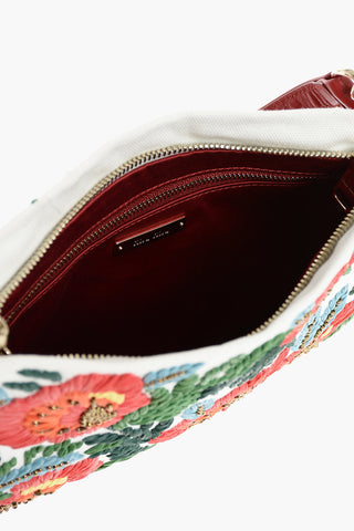 Bamboo Handle Embroidered Canvas Hand Bag