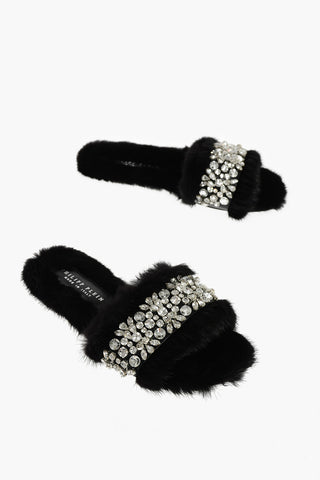 real fur sandals with jewel details