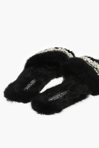 real fur sandals with jewel details