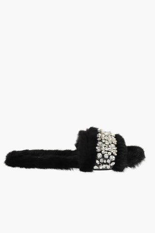 real fur sandals with jewel details