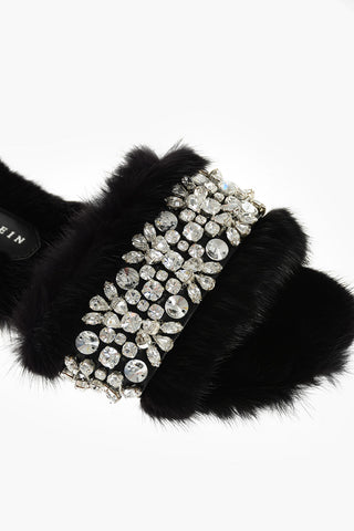 real fur sandals with jewel details