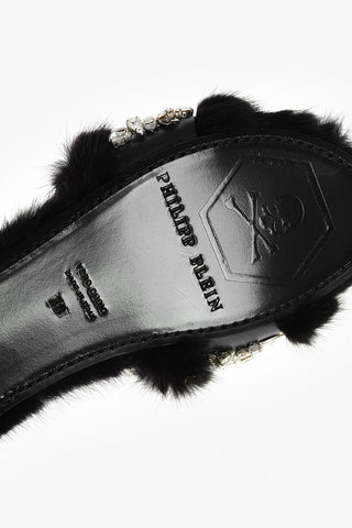 real fur sandals with jewel details