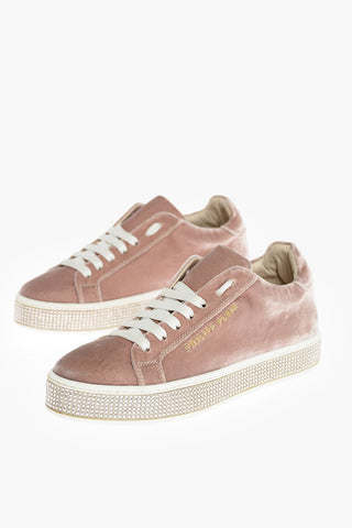 EST.1978 velvet HOTFIX low-top sneakers with rhinestone rubber