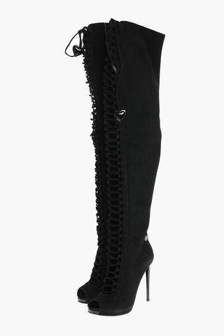 11cm suede leather ESTIA BASIC Peep Toe Over-the-knee boots