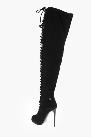 11cm suede leather ESTIA BASIC Peep Toe Over-the-knee boots