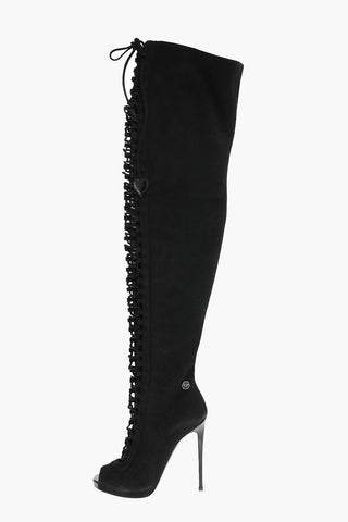 11cm suede leather ESTIA BASIC Peep Toe Over-the-knee boots