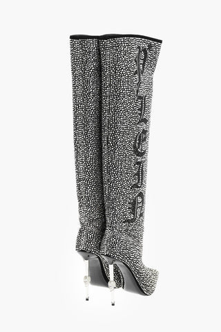 13cm leather over the knee boots with all over crystal
