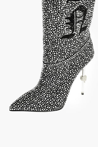 13cm leather over the knee boots with all over crystal