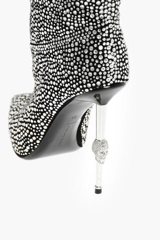13cm leather over the knee boots with all over crystal