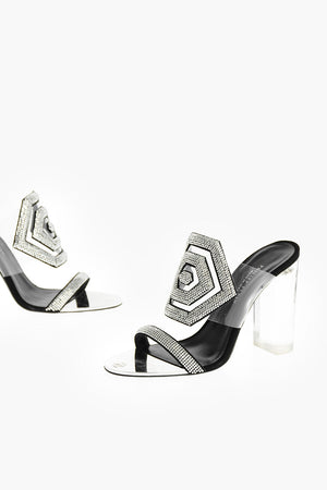 10.5cm leather mules with rhinestone embellishment