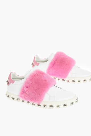 EST.1978 leather sneakers with studs and real fur details