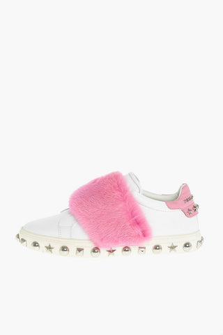EST.1978 leather sneakers with studs and real fur details