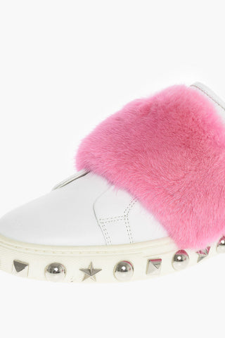 EST.1978 leather sneakers with studs and real fur details