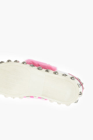 EST.1978 leather sneakers with studs and real fur details
