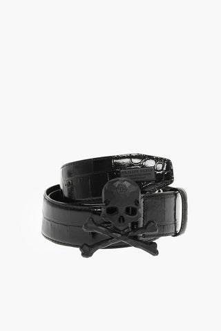 EST.1978 40mm Crocodile Effect Leather KARIM belt with skull closure