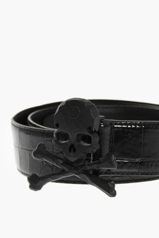 EST.1978 40mm Crocodile Effect Leather KARIM belt with skull closure