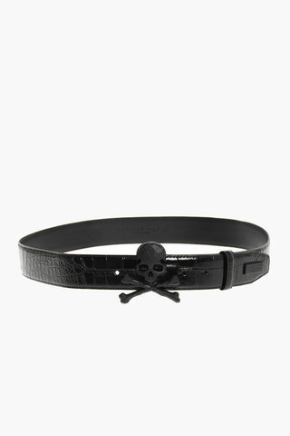 EST.1978 40mm Crocodile Effect Leather KARIM belt with skull closure