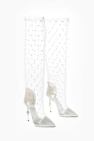 13cm pvc over the knee boots with all over crystal