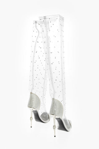 13cm pvc over the knee boots with all over crystal