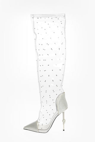13cm pvc over the knee boots with all over crystal