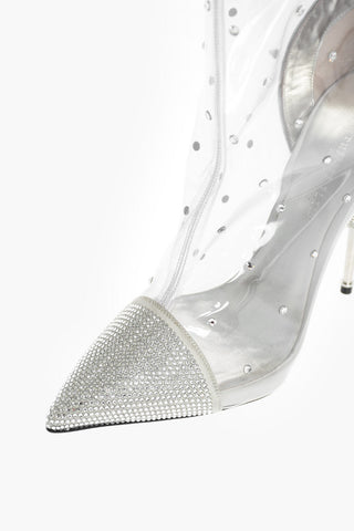 13cm pvc over the knee boots with all over crystal