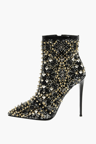 12,5cm all over studded leather CARRE' ankle boots with Stiletto Heel