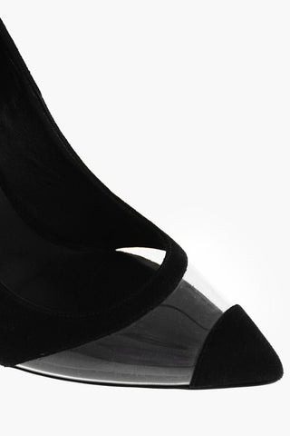 10.5cm suede leather ankle strap pumps with rhinestone embellishment