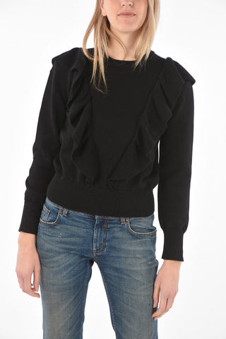 Crew Neck Ruffle Front Cotton Sweater