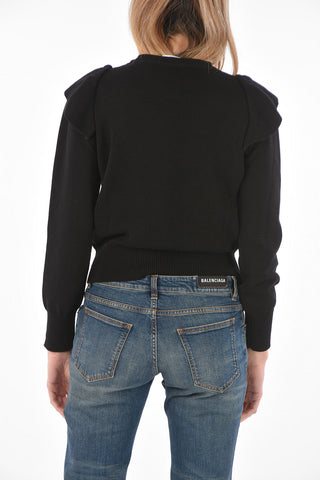 Crew Neck Ruffle Front Cotton Sweater