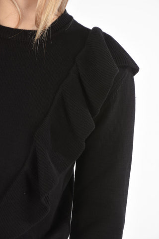 Crew Neck Ruffle Front Cotton Sweater