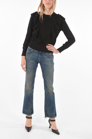Crew Neck Ruffle Front Cotton Sweater