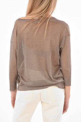 V Neck 3/4-Sleeved Lurex Sweater