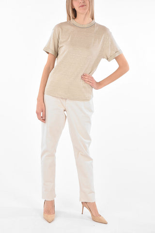 Linen Blend T-shirt with Lurex Details